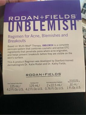 Rodan + Fields Unblemish Regimen Box – Purple and White Packaging